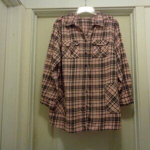 RETRO 50S GIRL STYLE PINK & BLACK BIG PLAID SHIRT 2 X